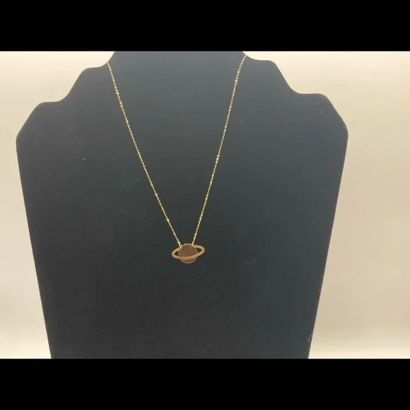 Solid 14K Yellow Gold Saturn Necklace 18" - Picture 3 of 4